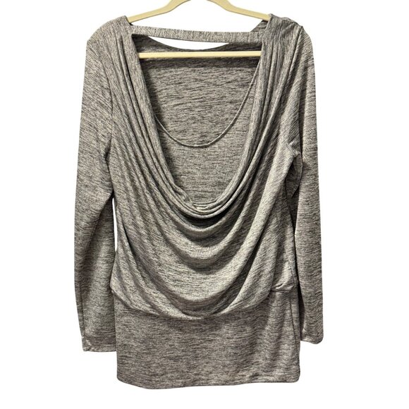 White House Black Market Gray Drape Neck Long Sleeve Top Sz M blouse - Picture 7 of 12